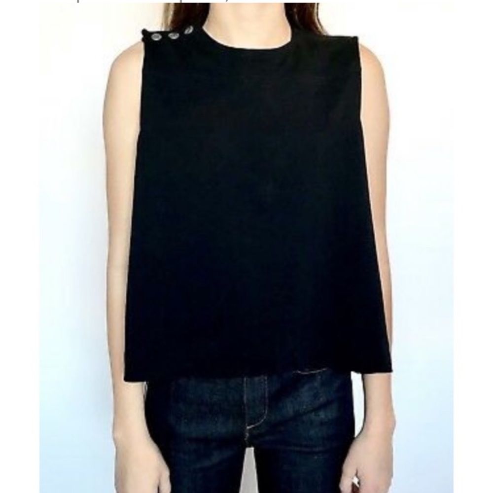 Rag & Bone Brit Black Sleeveless Tank Top Snap Button Shoulder Large